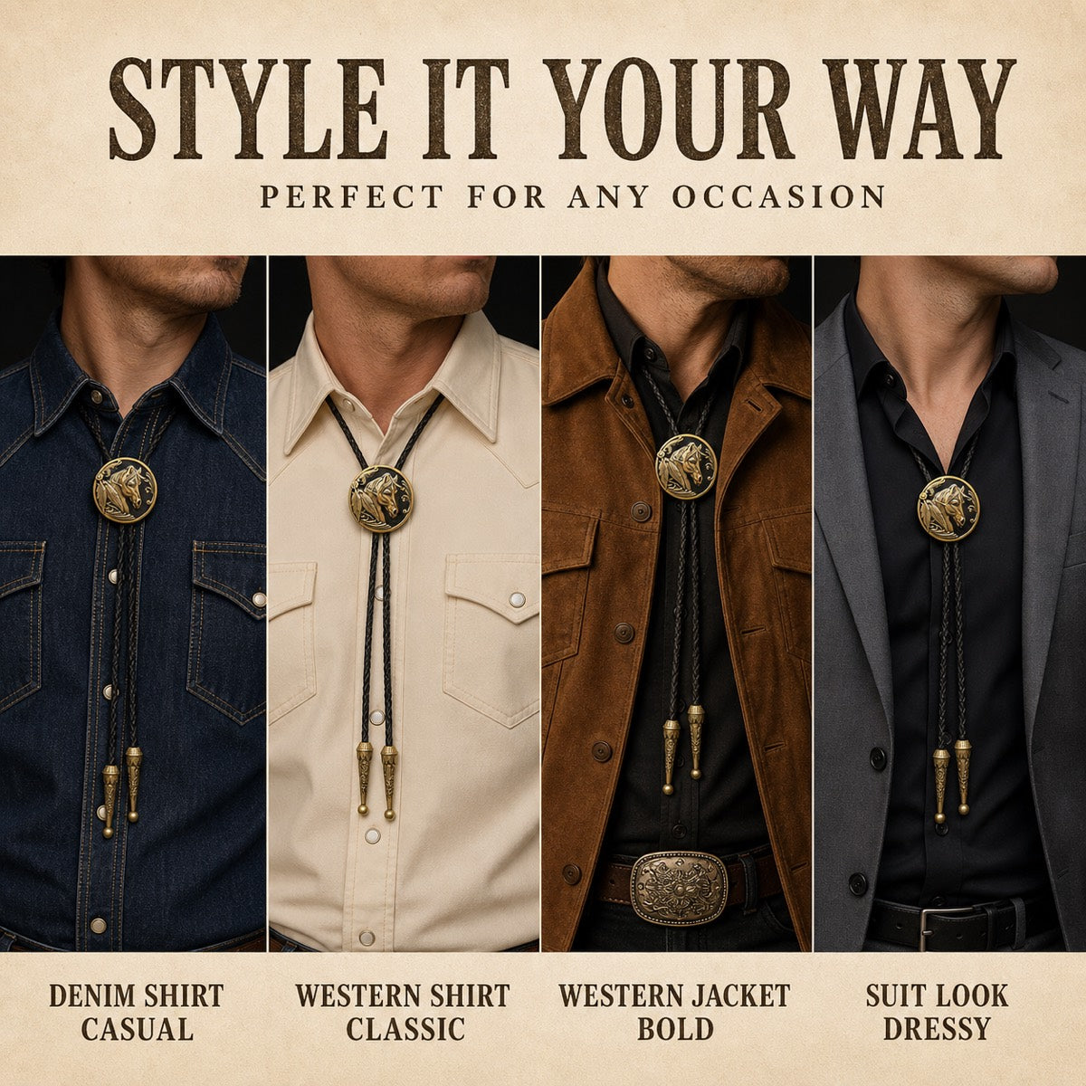 Western Horse Head Copper Bolo Tie