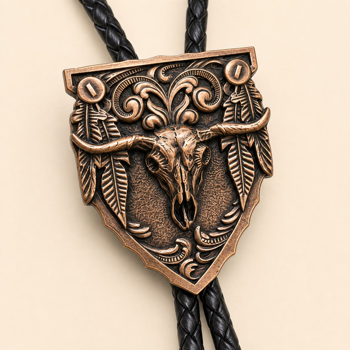 Antique Copper Longhorn Arrowhead Bolo Tie