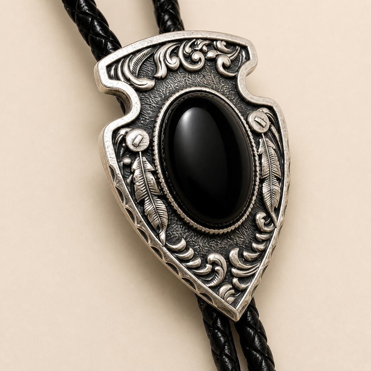 Arrowhead Black Obsidian Silver Bolo Tie
