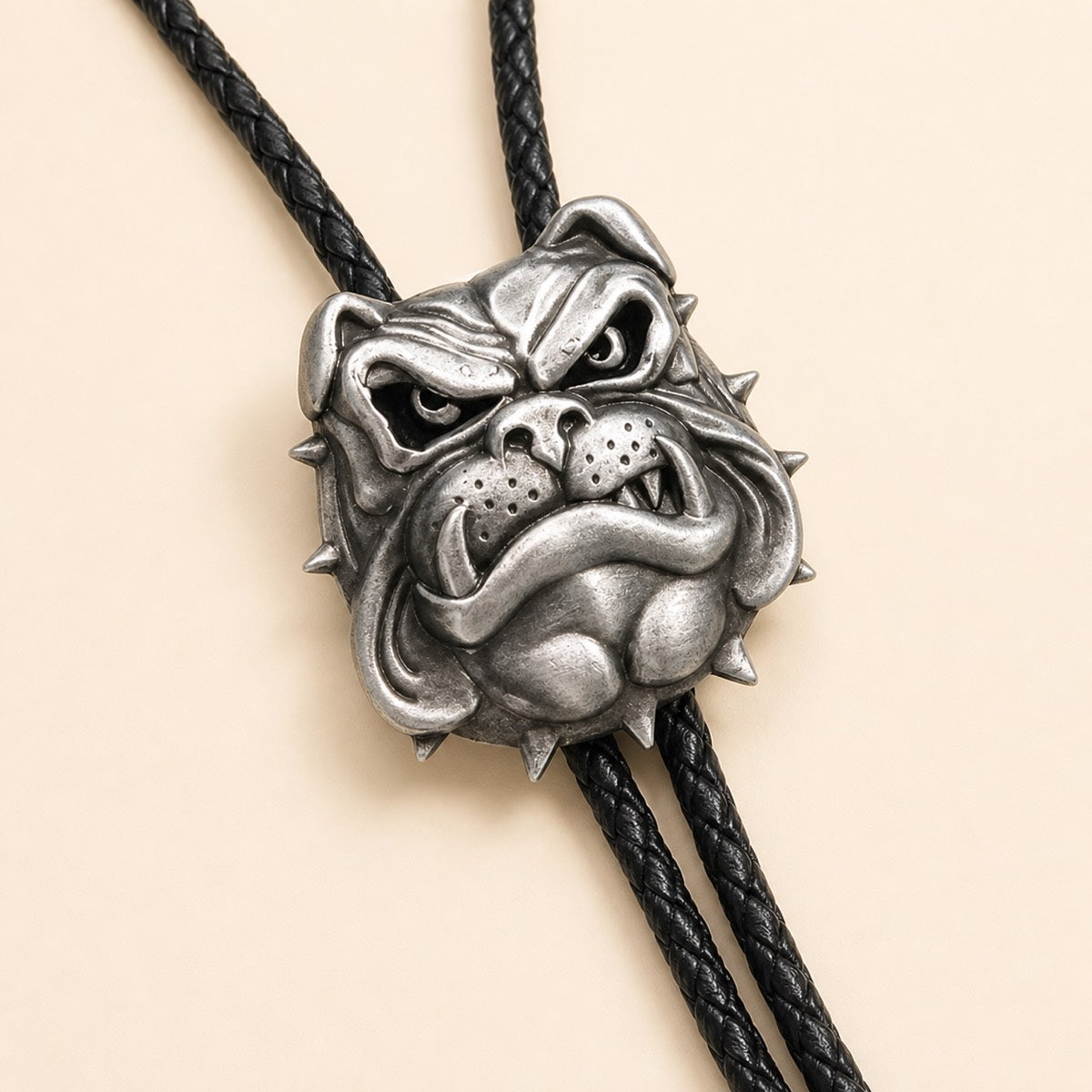 British Bulldog Antique Silver Bolo Tie