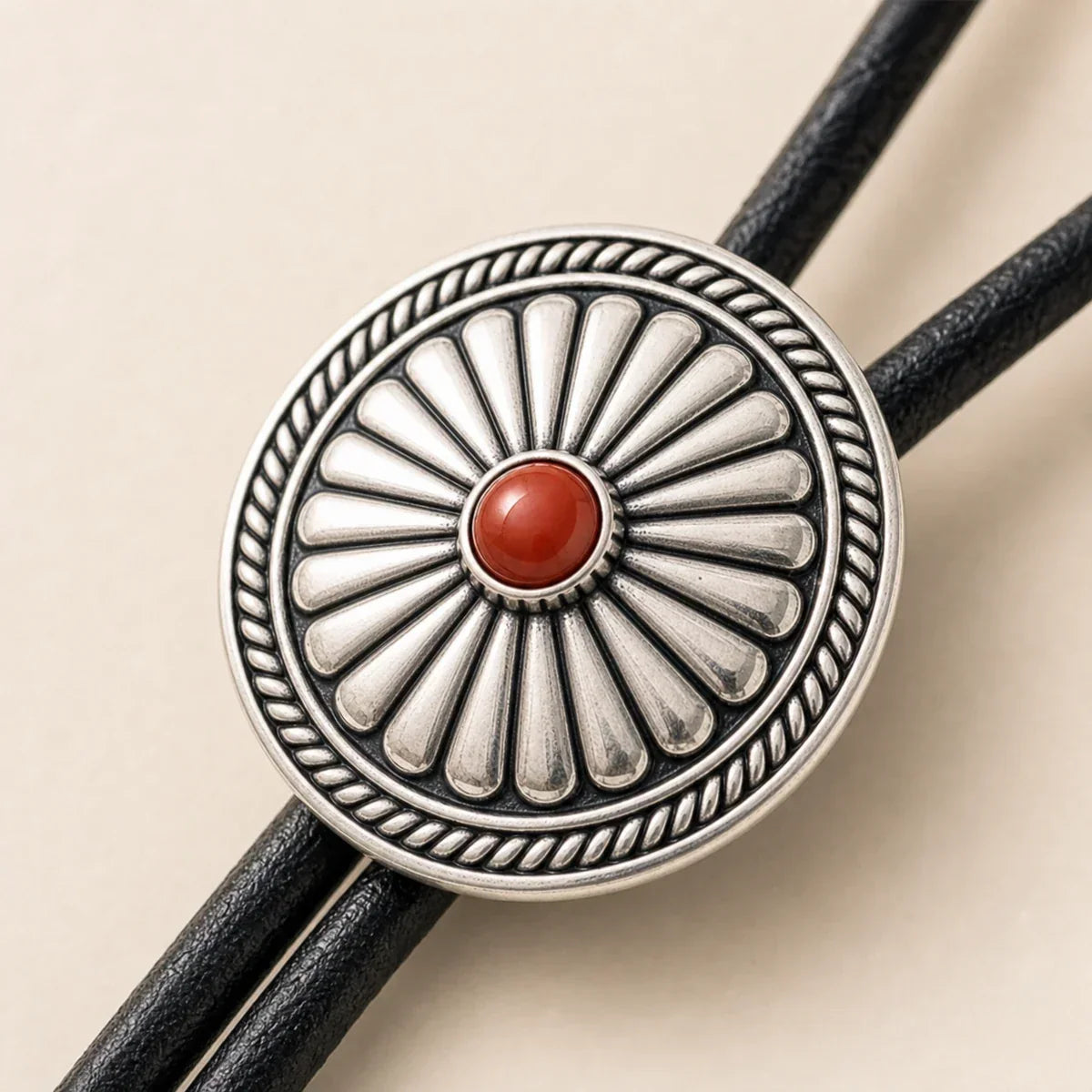 Daisy Red Agate Sterling Silver Bolo Tie