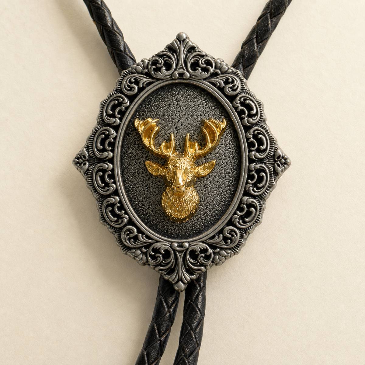 Gilded Stag Antique Silver Bolo Tie