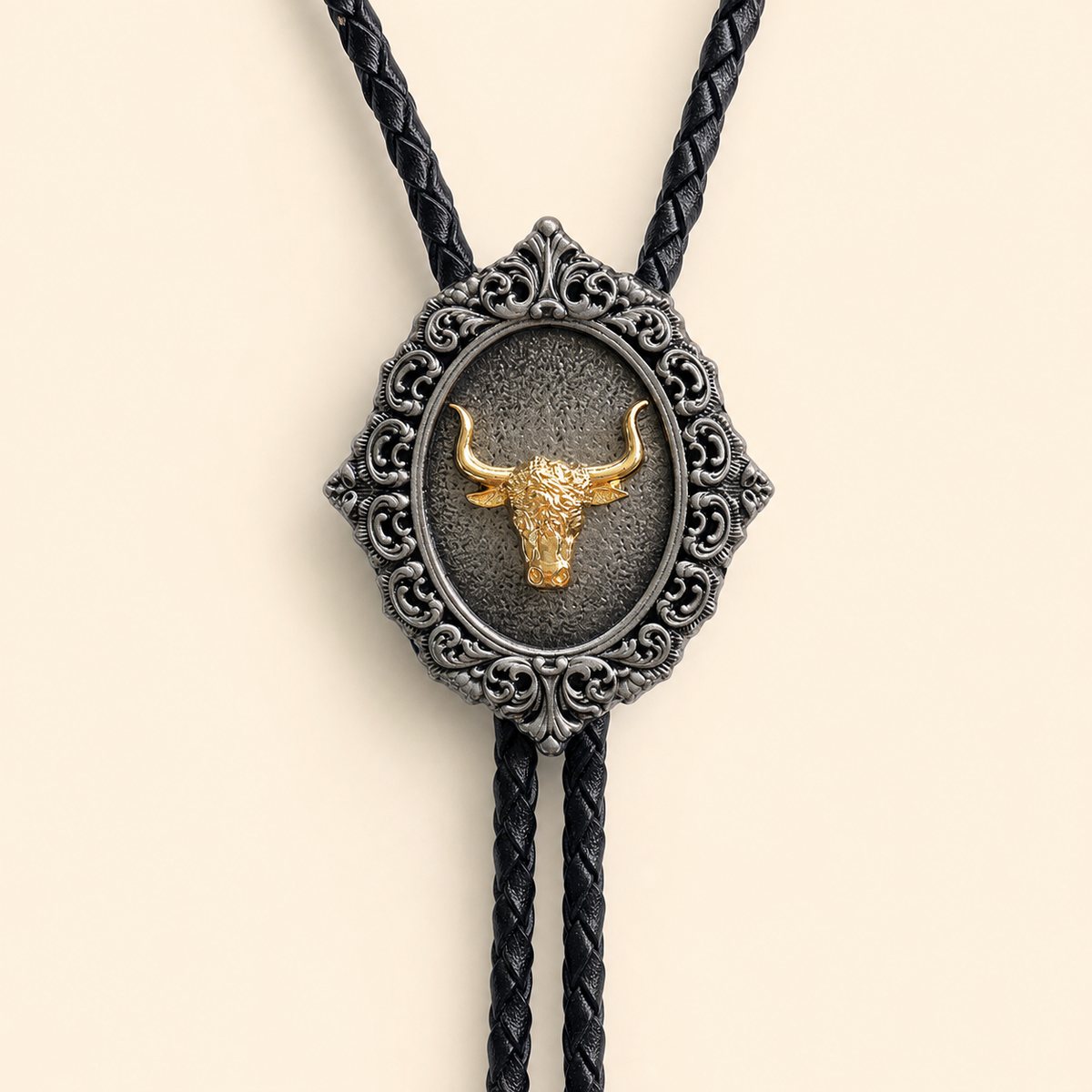Gold Longhorn Antique Silver Bolo Tie