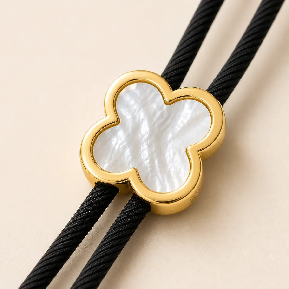 Lucky Clover White Shell Gold-Plated Bolo Tie