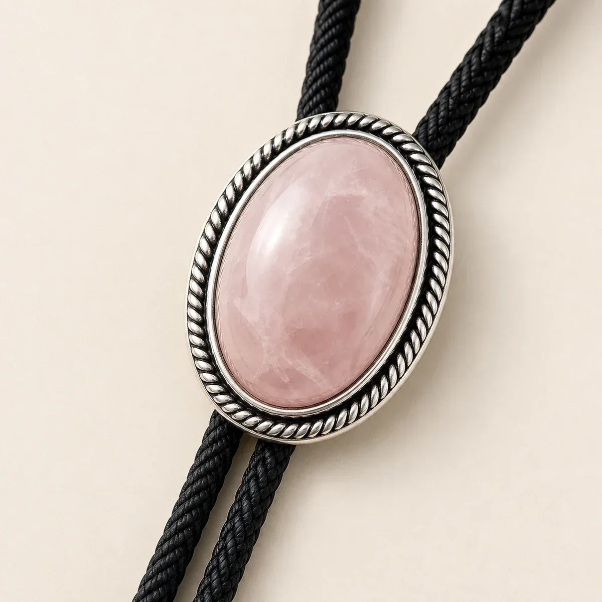 Rose Quartz Silver-Plated Bolo Tie