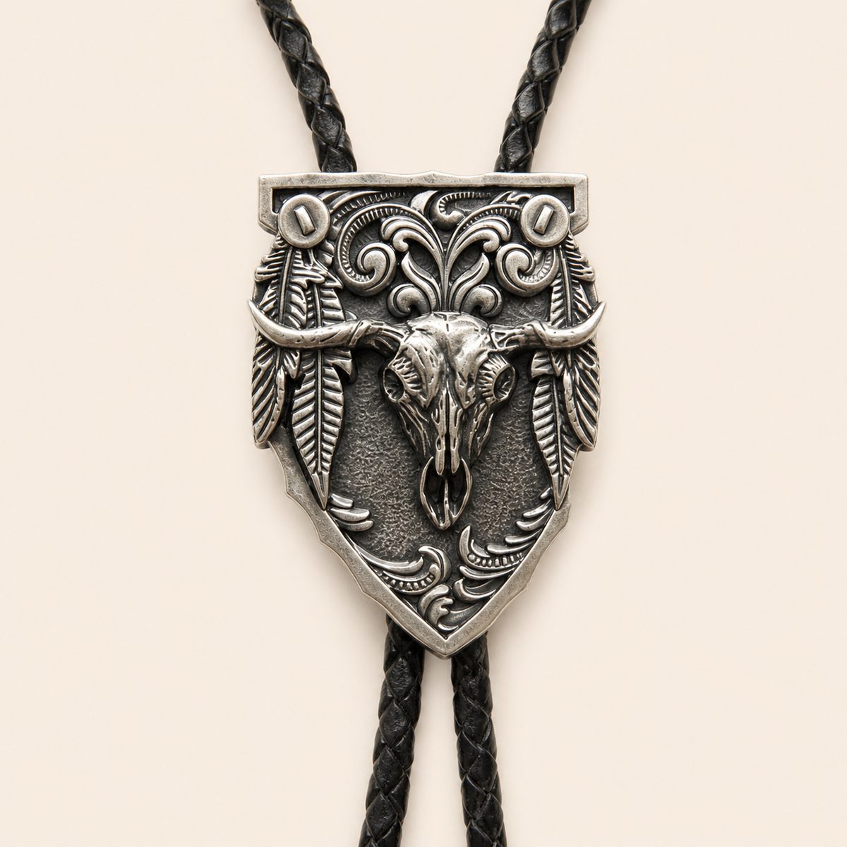 Silver Longhorn Arrowhead Bolo Tie