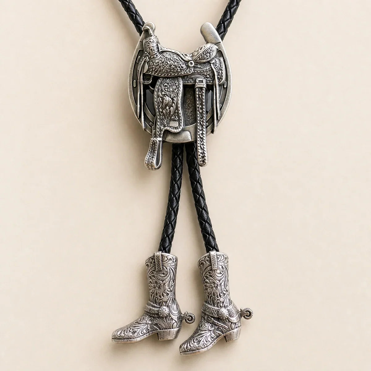 Silver Saddle Cowboy Boot Bolo Tie