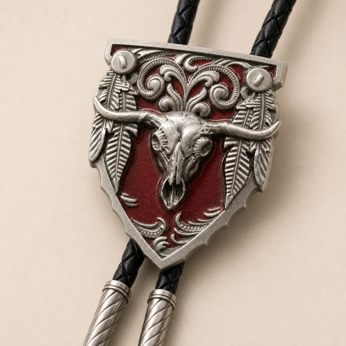 Western Longhorn Red Enamel Bolo Tie