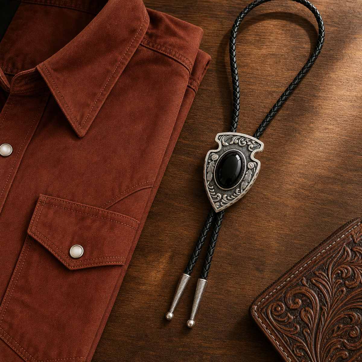 Arrowhead Black Obsidian Silver Bolo Tie