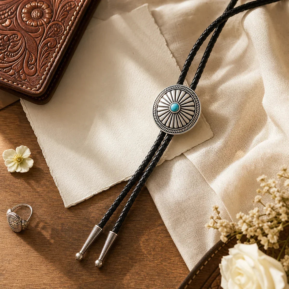 Daisy Turquoise Sterling Silver Bolo Tie