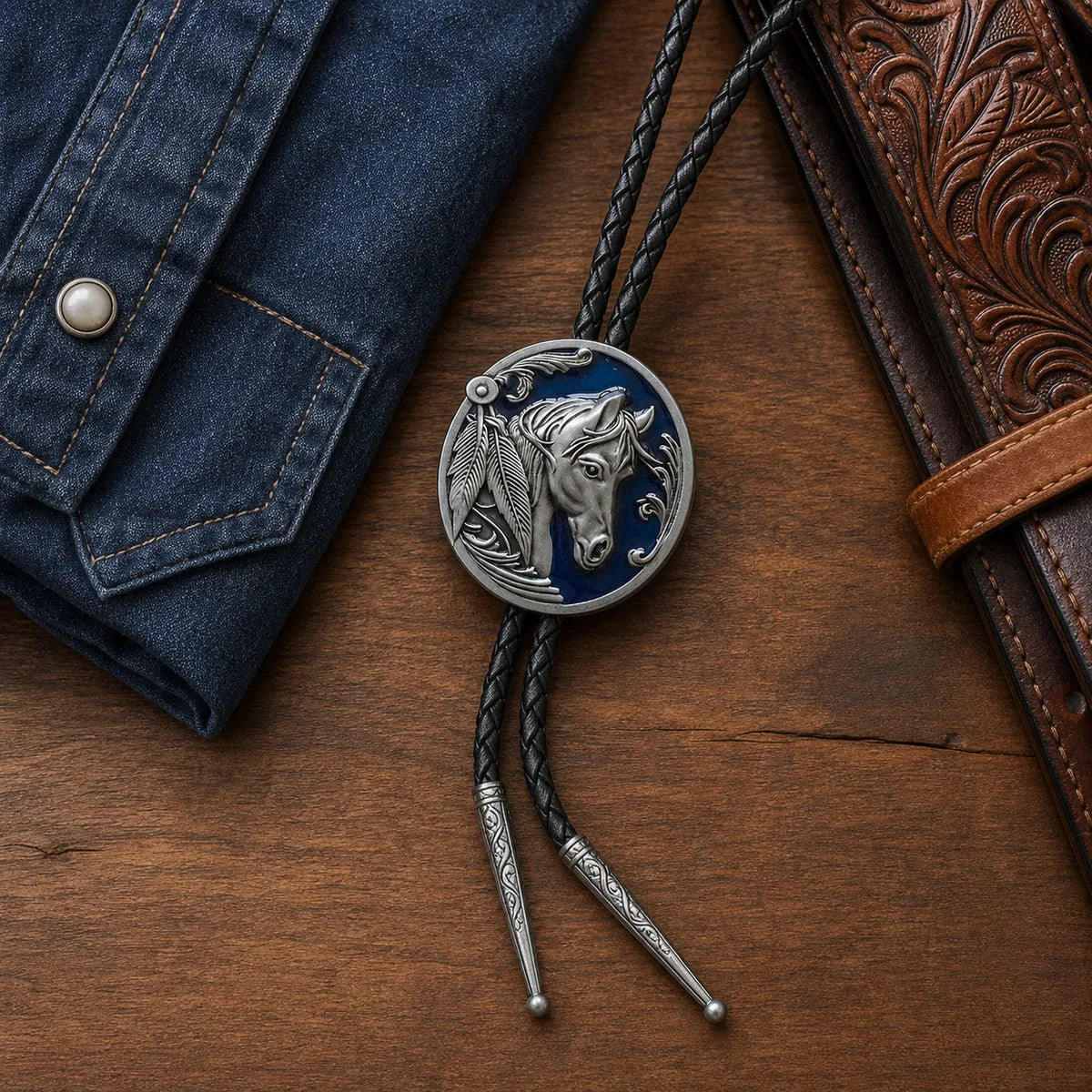 Midnight Blue Horse Head Bolo Tie