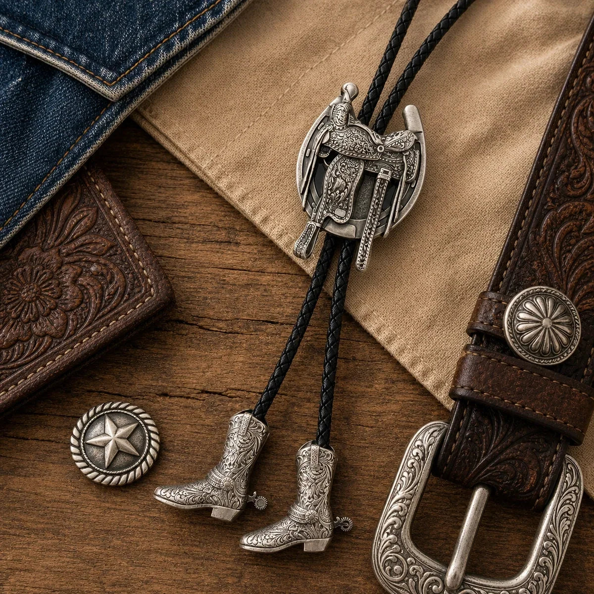 Silver Saddle Cowboy Boot Bolo Tie
