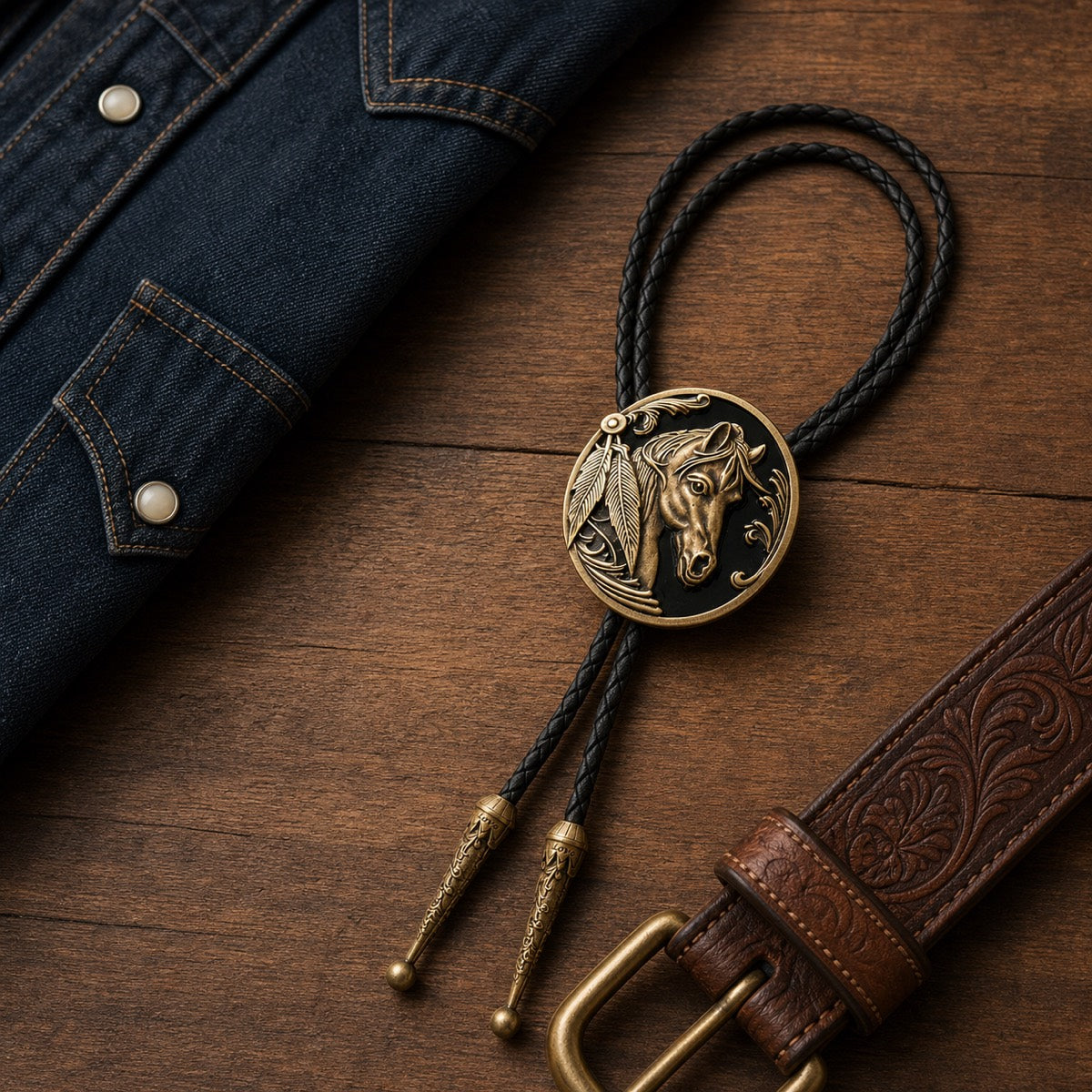 Western Horse Head Copper Bolo Tie