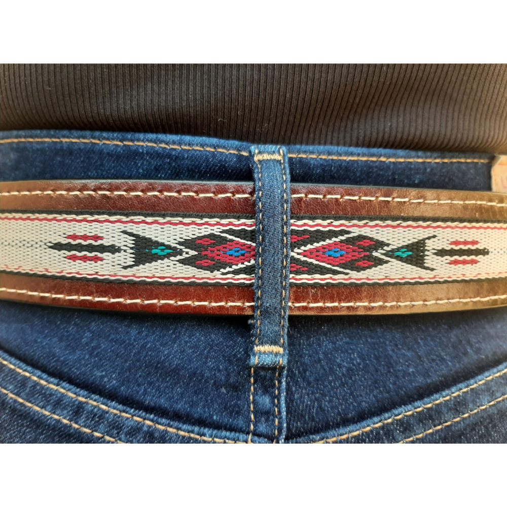 Western Leather Carved Belt - Aztec