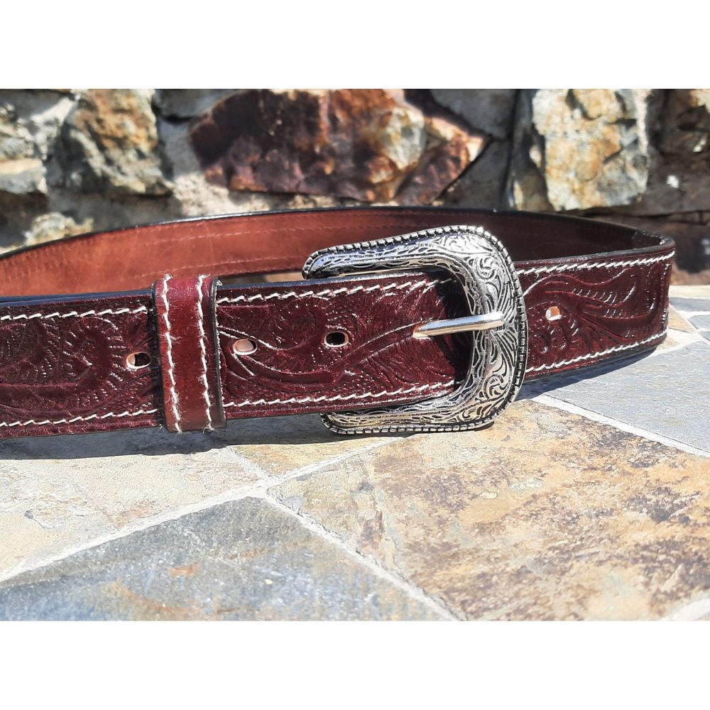 Western Leather Carved Belt - Aztec