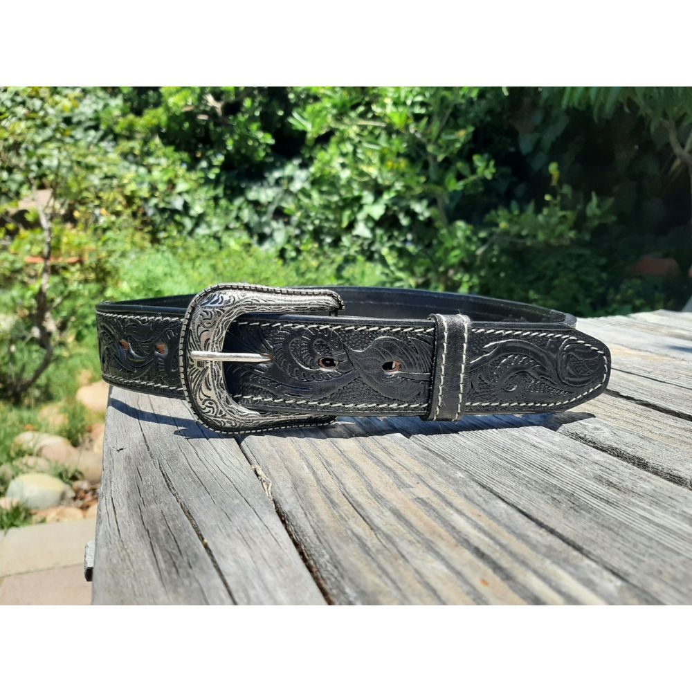 Western Leather Carved Belt - Aztec