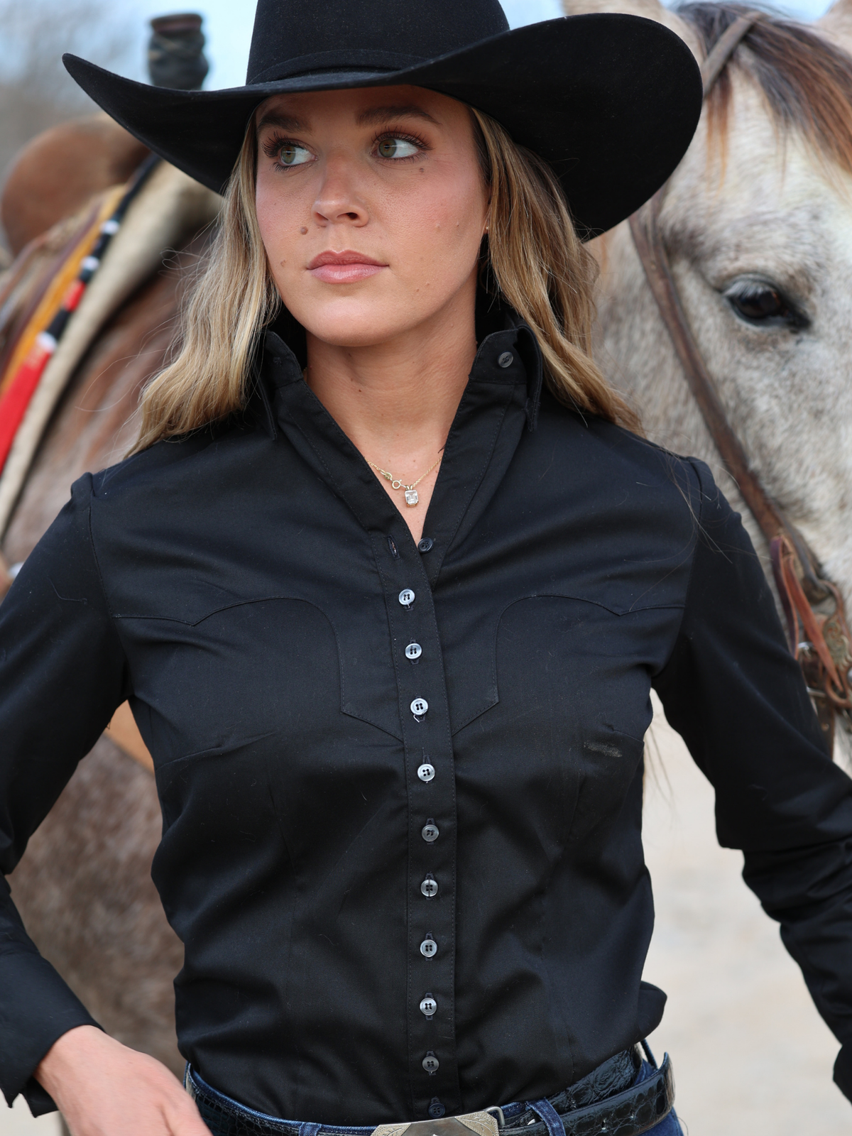 Solid Black Stretch Women’s Western Shirt | OG Collection