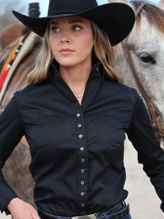 Solid Black Stretch Women’s Western Shirt | OG Collection