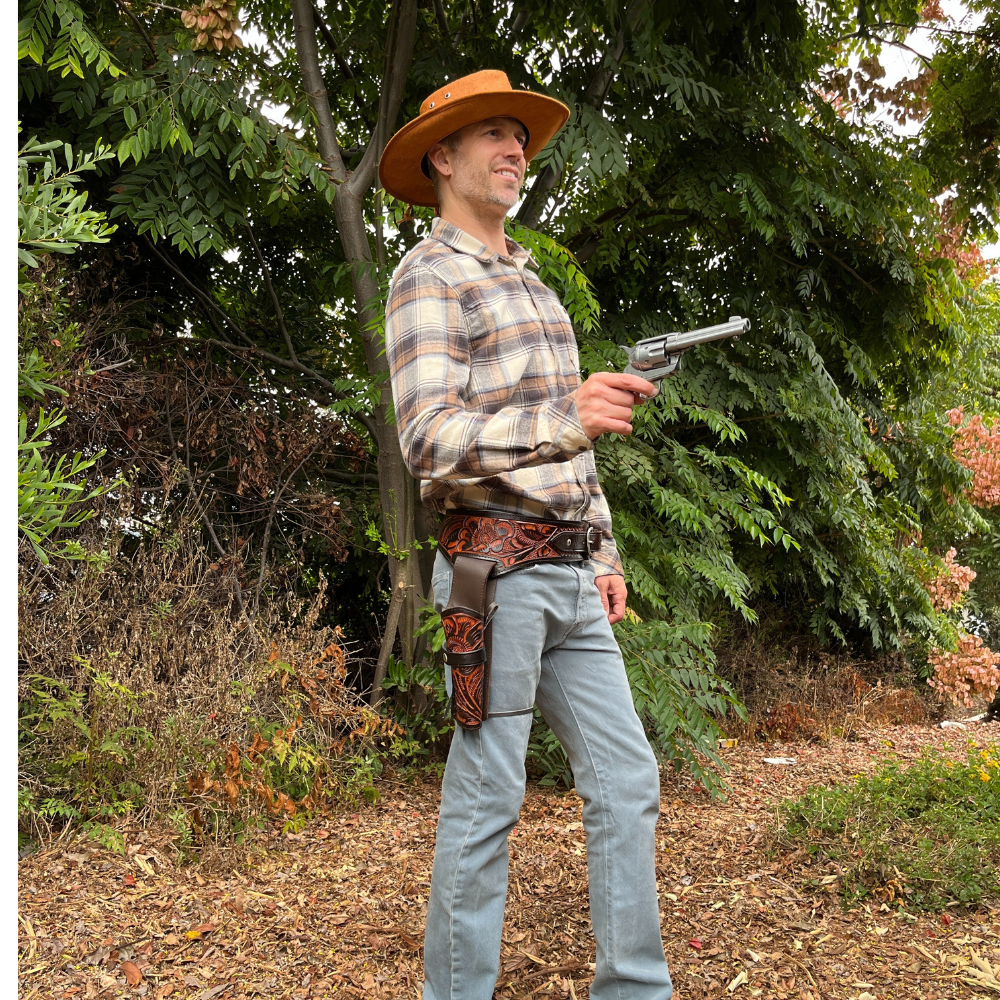 22 Caliber Revolver Leather Holster Belt - Brown