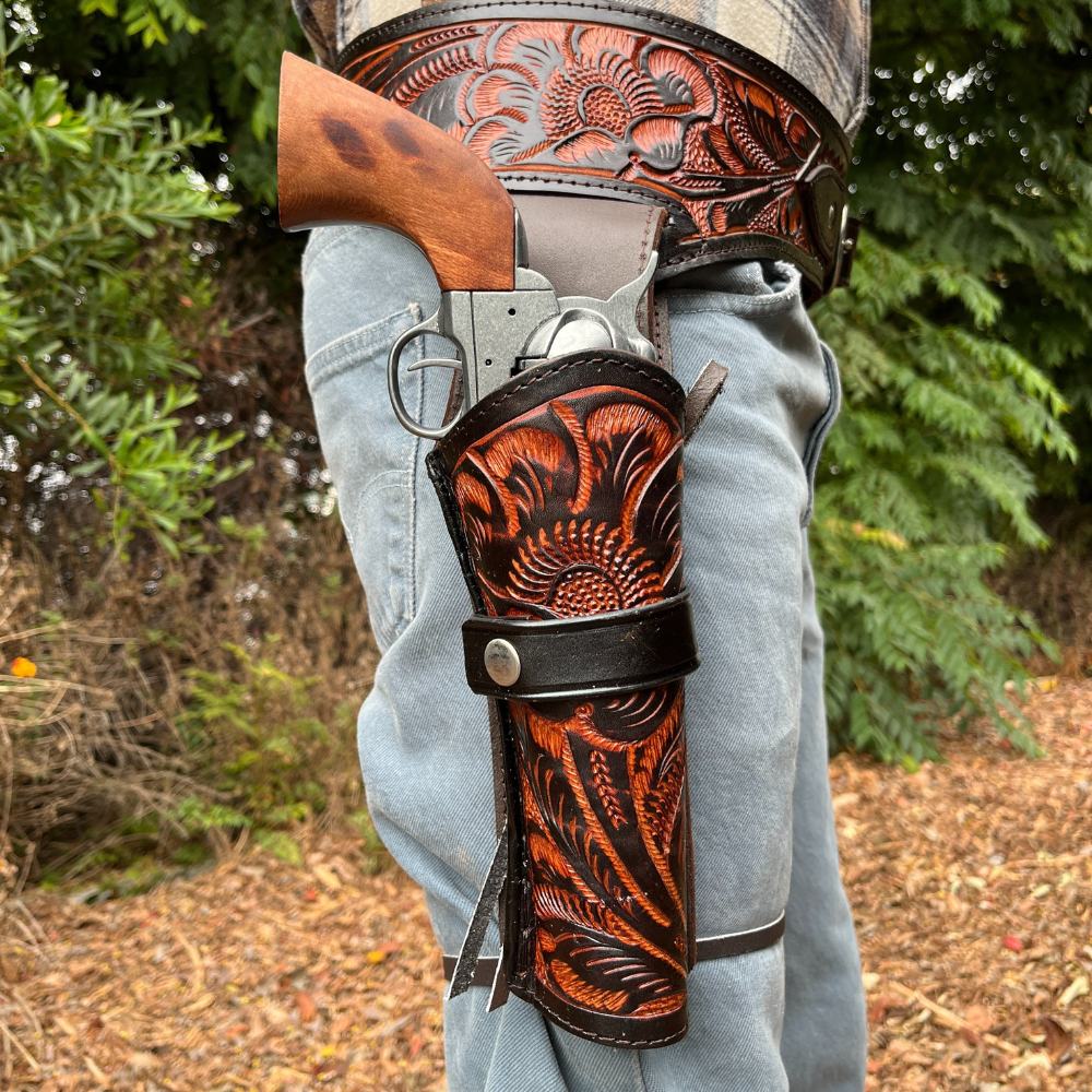 22 Caliber Revolver Leather Holster Belt - Brown