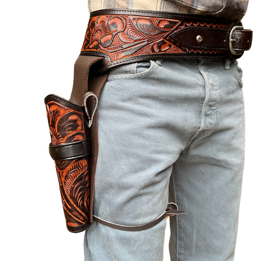 22 Caliber Revolver Leather Holster Belt - Brown