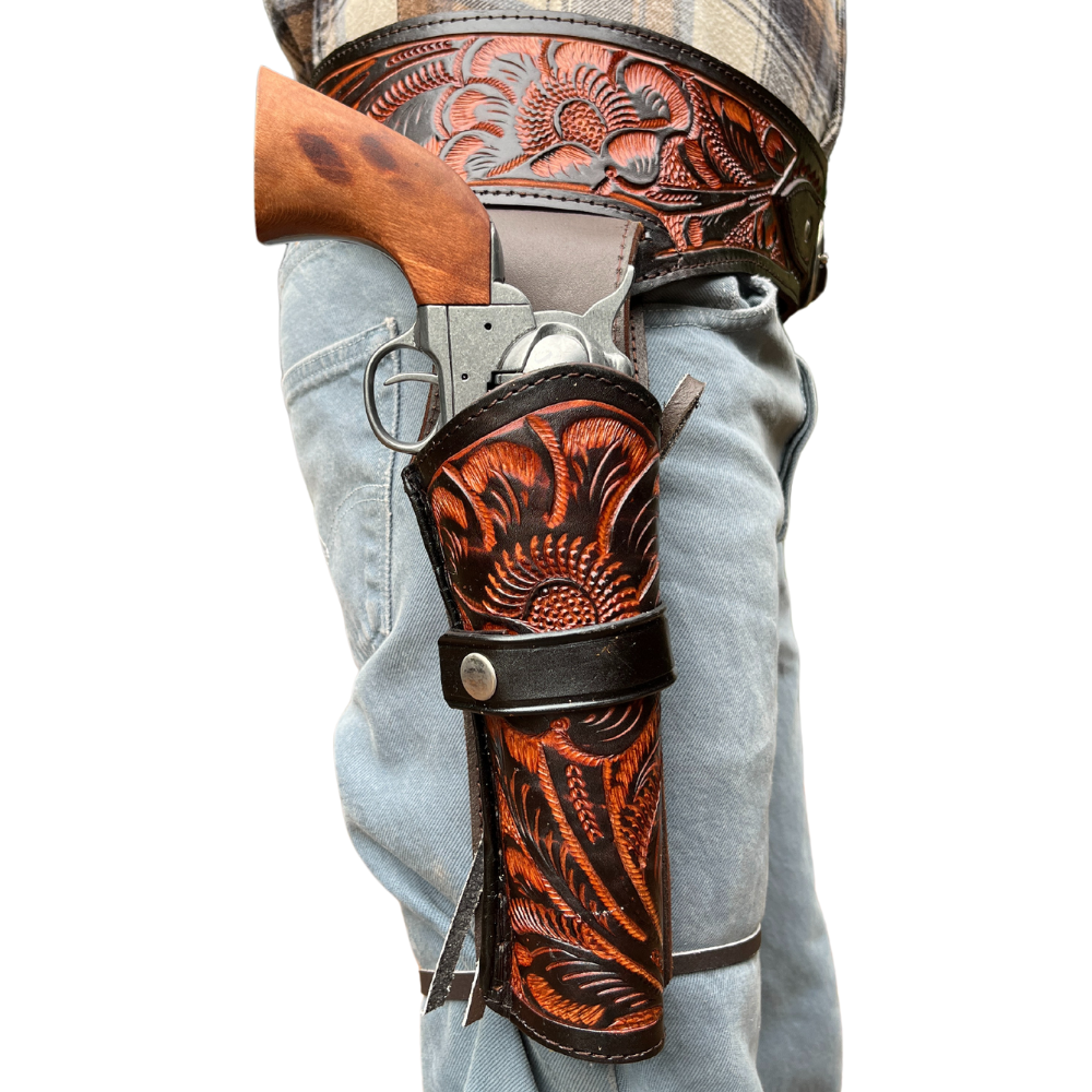 22 Caliber Revolver Leather Holster Belt - Brown