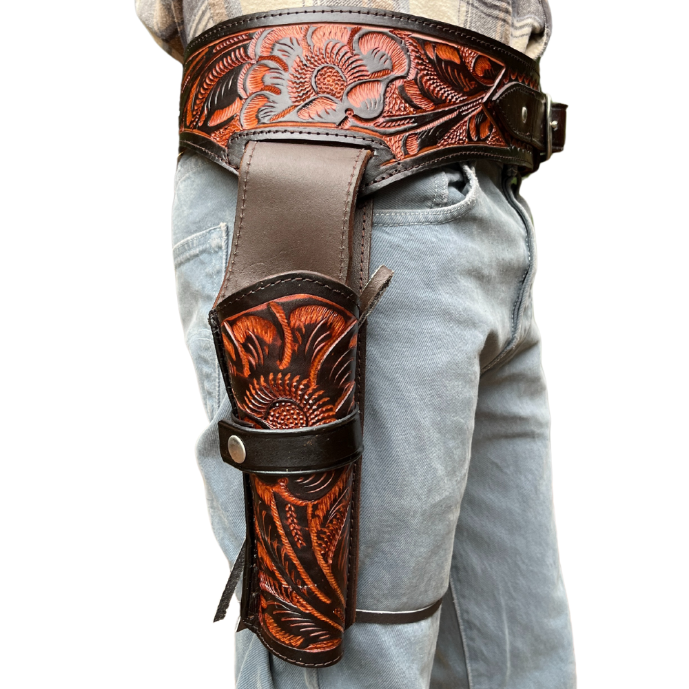 22 Caliber Revolver Leather Holster Belt - Brown