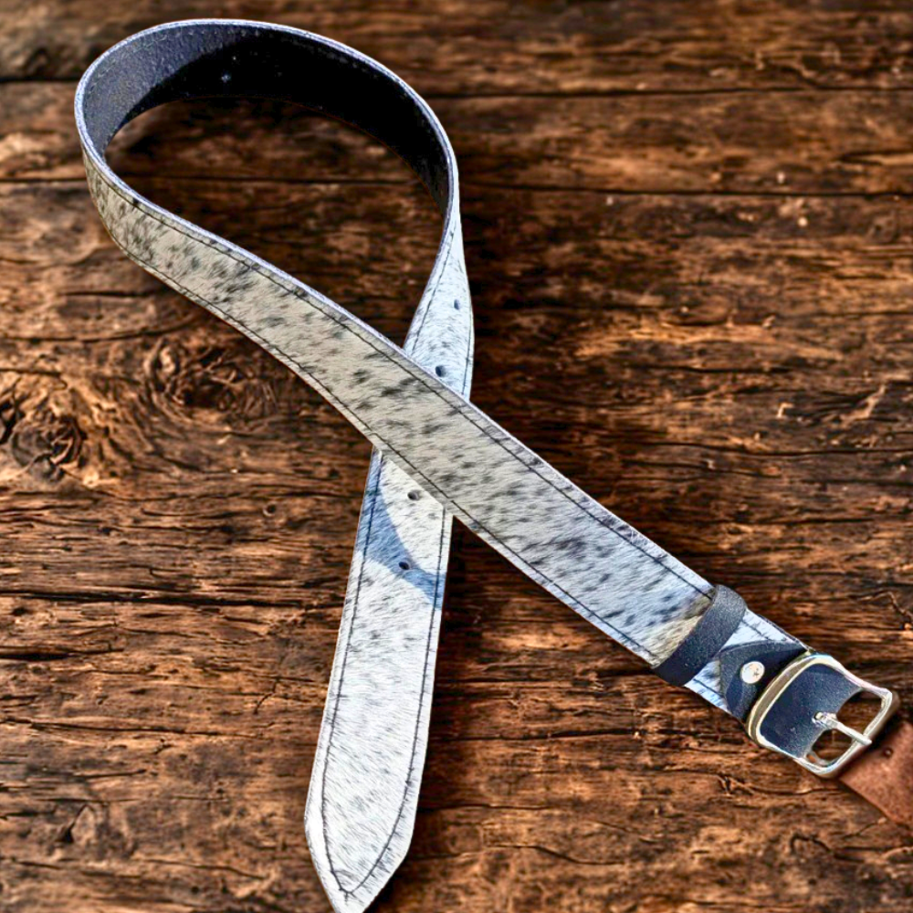 Hair-On Cowhide Belt – Genuine Leather with Natural Black & White Hide Pattern