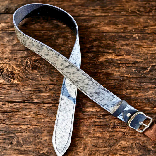 Hair-On Cowhide Belt – Genuine Leather with Natural Black & White Hide Pattern