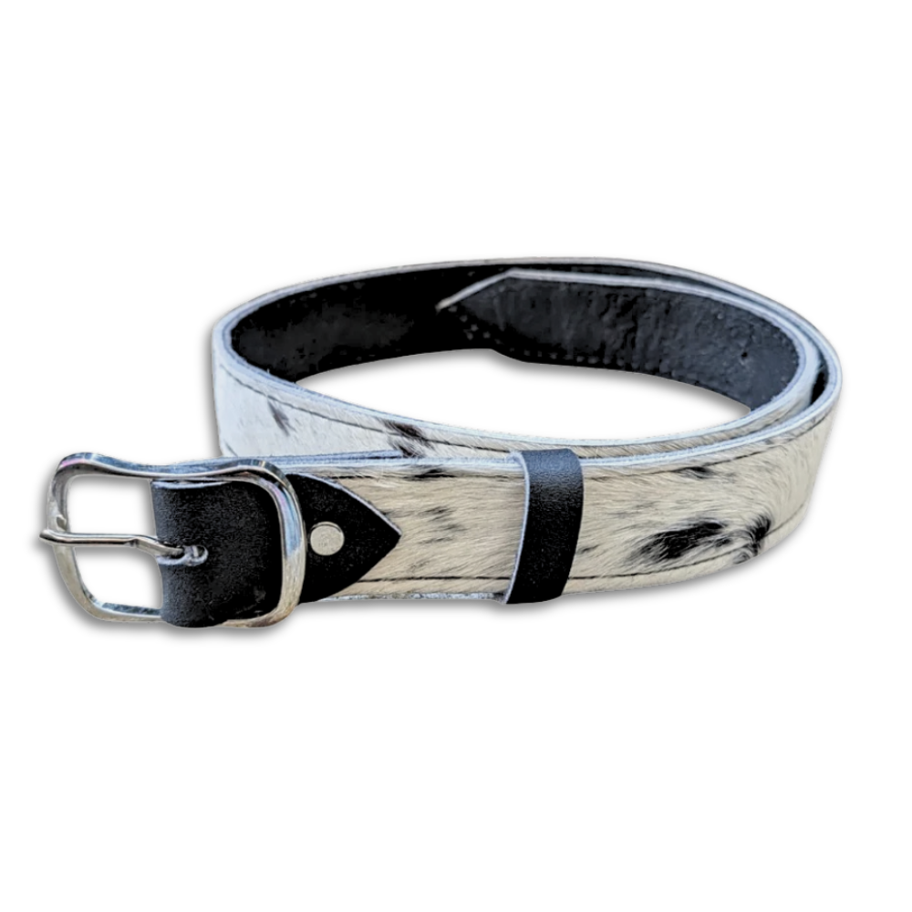Hair-On Cowhide Belt – Genuine Leather with Natural Black & White Hide Pattern