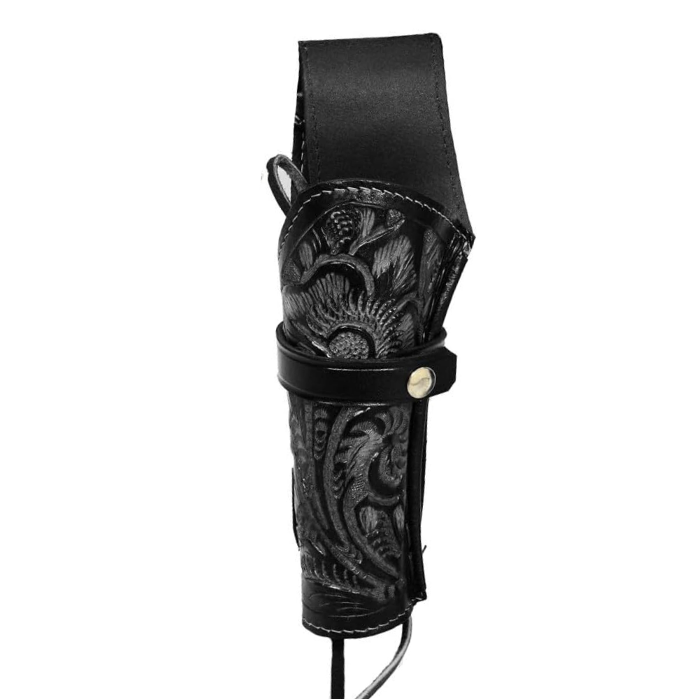 LEFT HANDED Hip Draw Tooled Leather Holster  - Black