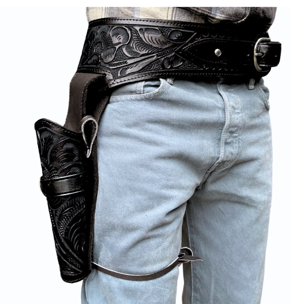 44/45 Caliber Revolver Leather Holster Belt - Black