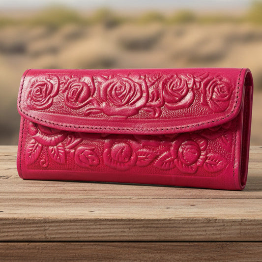 Leather Western Clutch - Pink Rose