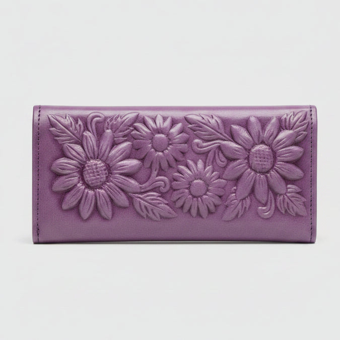 Leather Western Clutch - Violet Flower