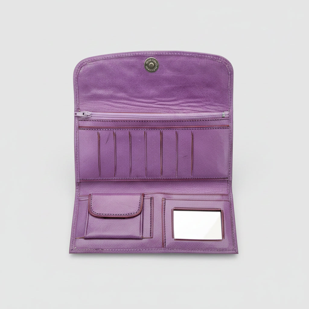 Leather Western Clutch - Violet Flower