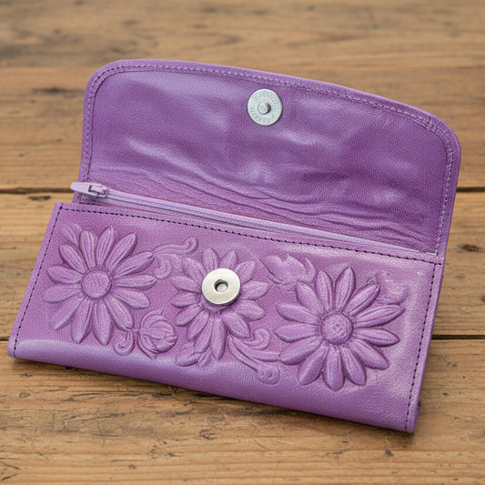 Leather Western Clutch - Violet Flower
