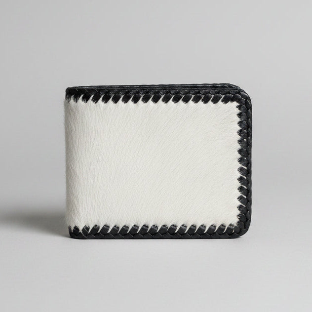 Cow Hide Fur-on Leather Wallet - White