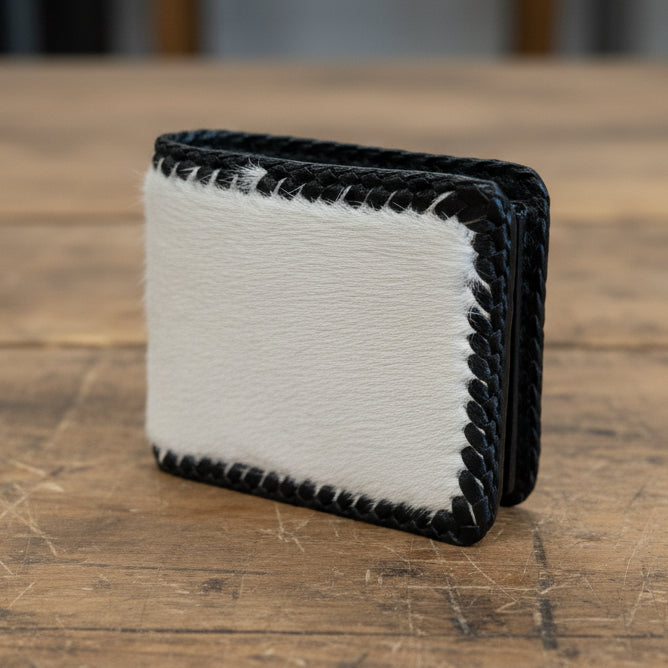 Cow Hide Fur-on Leather Wallet - White