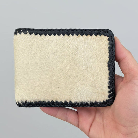 Cowhide Fur-on Leather Wallet | White | ID Sleeve