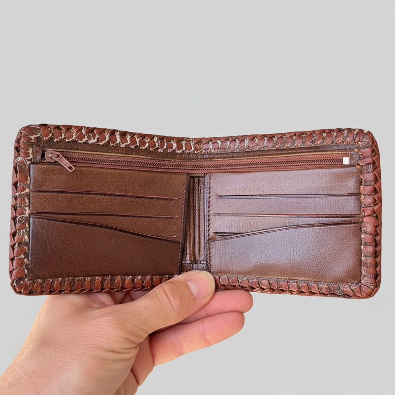 Cow Hide Fur-on Leather Wallet - White Brown