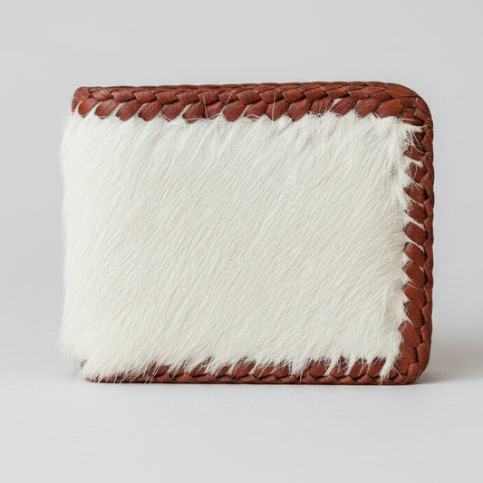 Cow Hide Fur-on Leather Wallet - White Brown