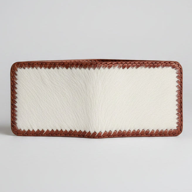 Cow Hide Fur-on Leather Wallet - White Brown