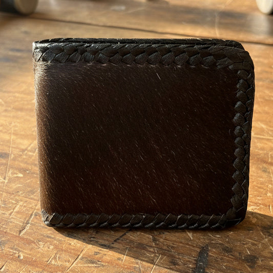 Cow Hide Fur-on Leather Wallet - Chocolate Brown
