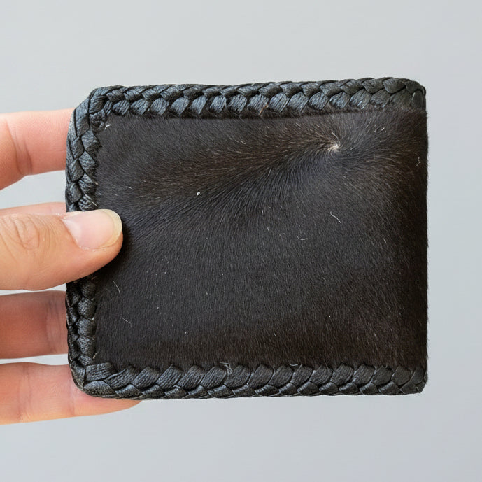Cow Hide Fur-on Leather Wallet - Chocolate Brown