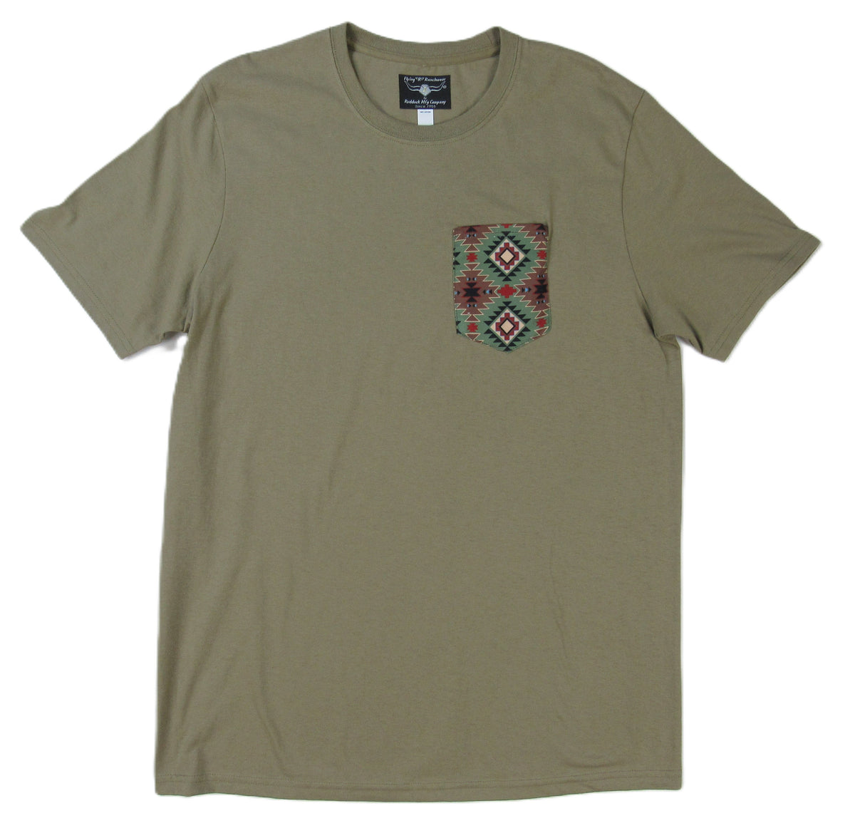Flying R Ranchwear - Khaki with Southwest Print - Pocket T-shirt - Made in USA