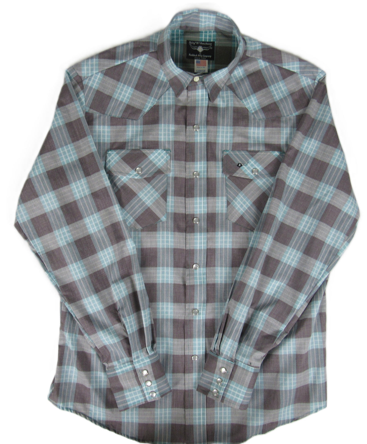 Flying R Ranchwear - Feather Plaids - Brown & Turquoise - Long Sleeve - Casual Fit