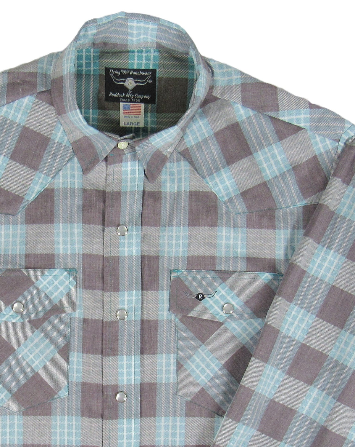 Flying R Ranchwear - Feather Plaids - Brown & Turquoise - Long Sleeve - Casual Fit