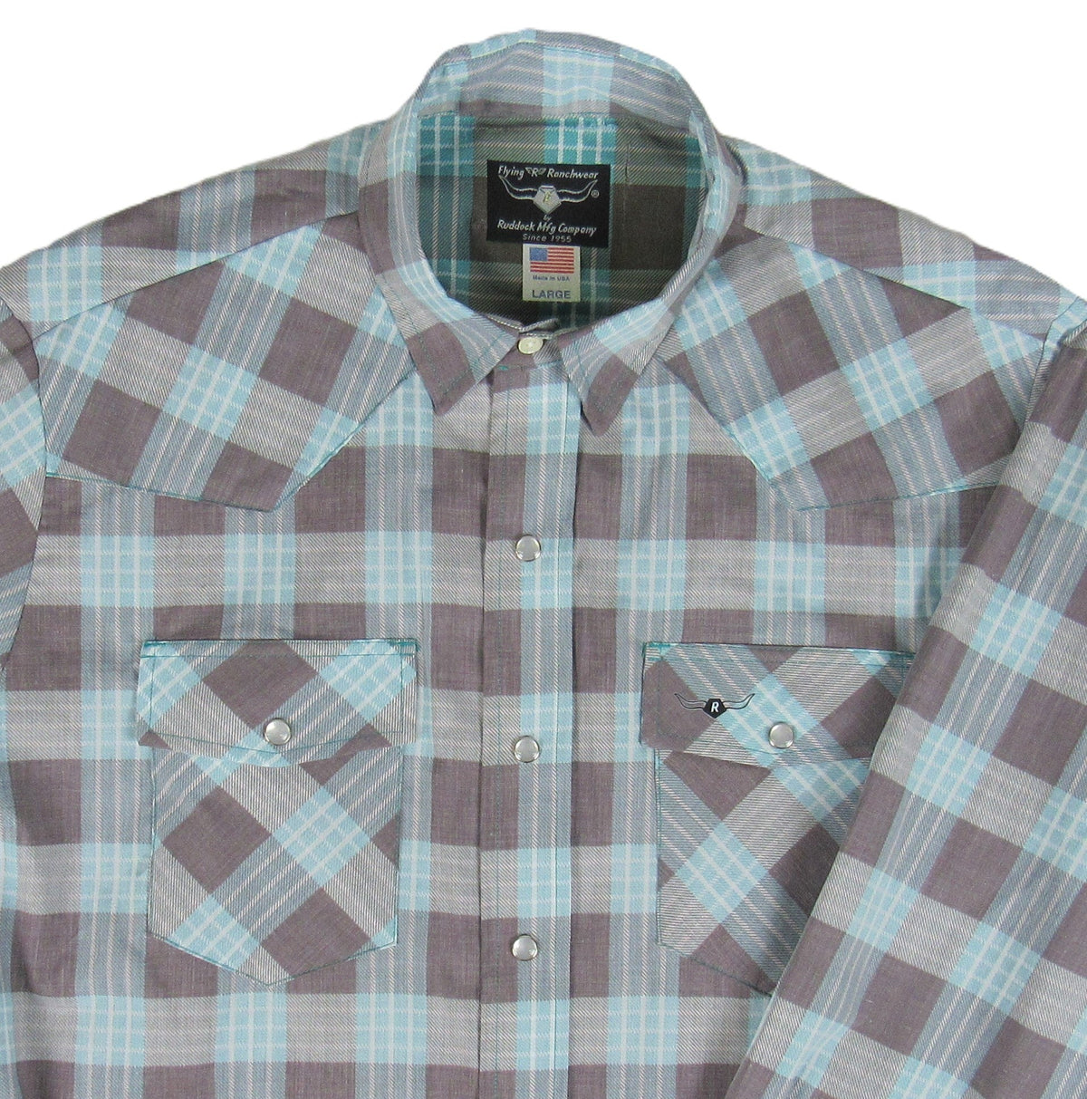 Flying R Ranchwear - Feather Plaids - Brown & Turquoise - Long Sleeve - Casual Fit