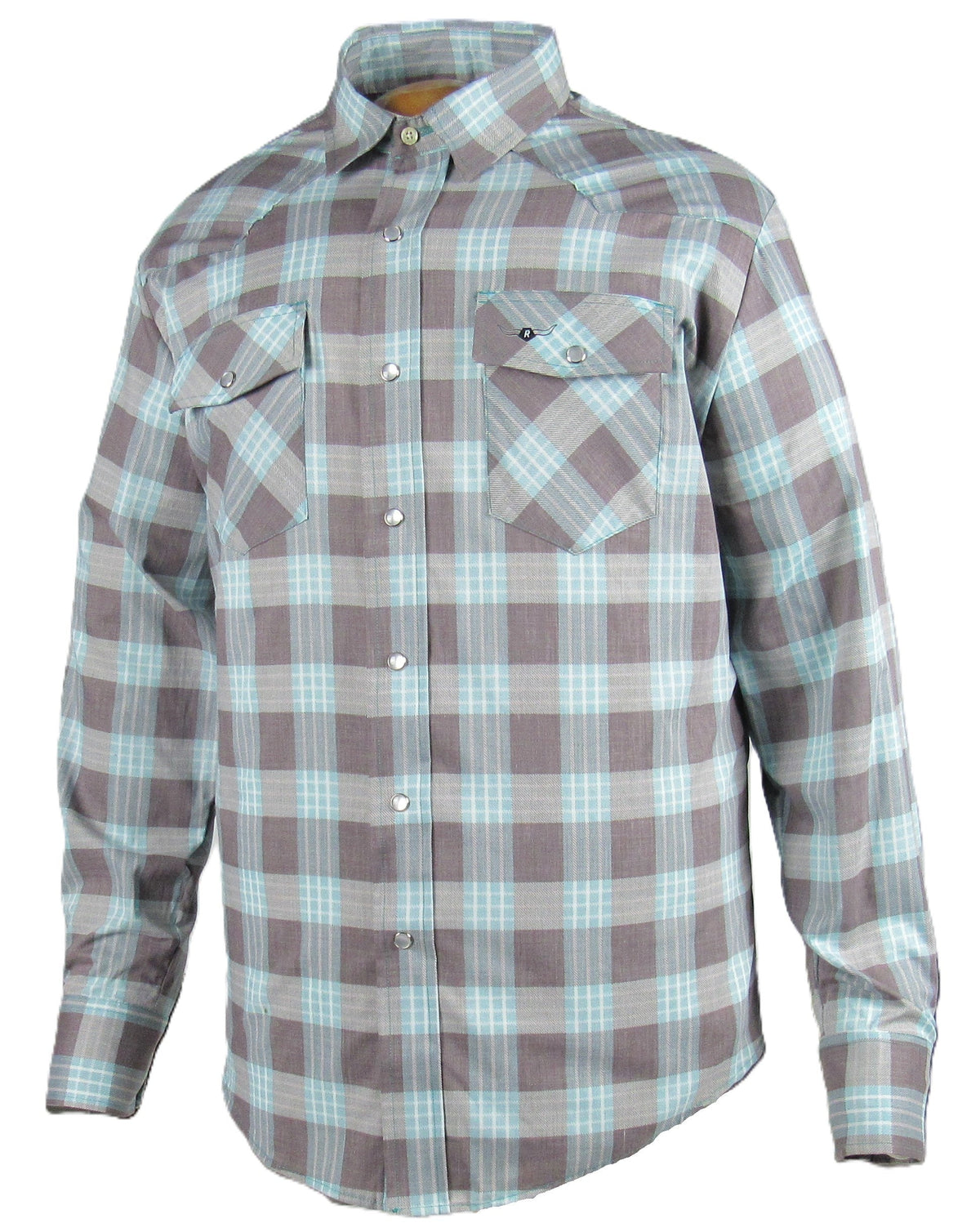 Flying R Ranchwear - Feather Plaids - Brown & Turquoise - Long Sleeve - Casual Fit