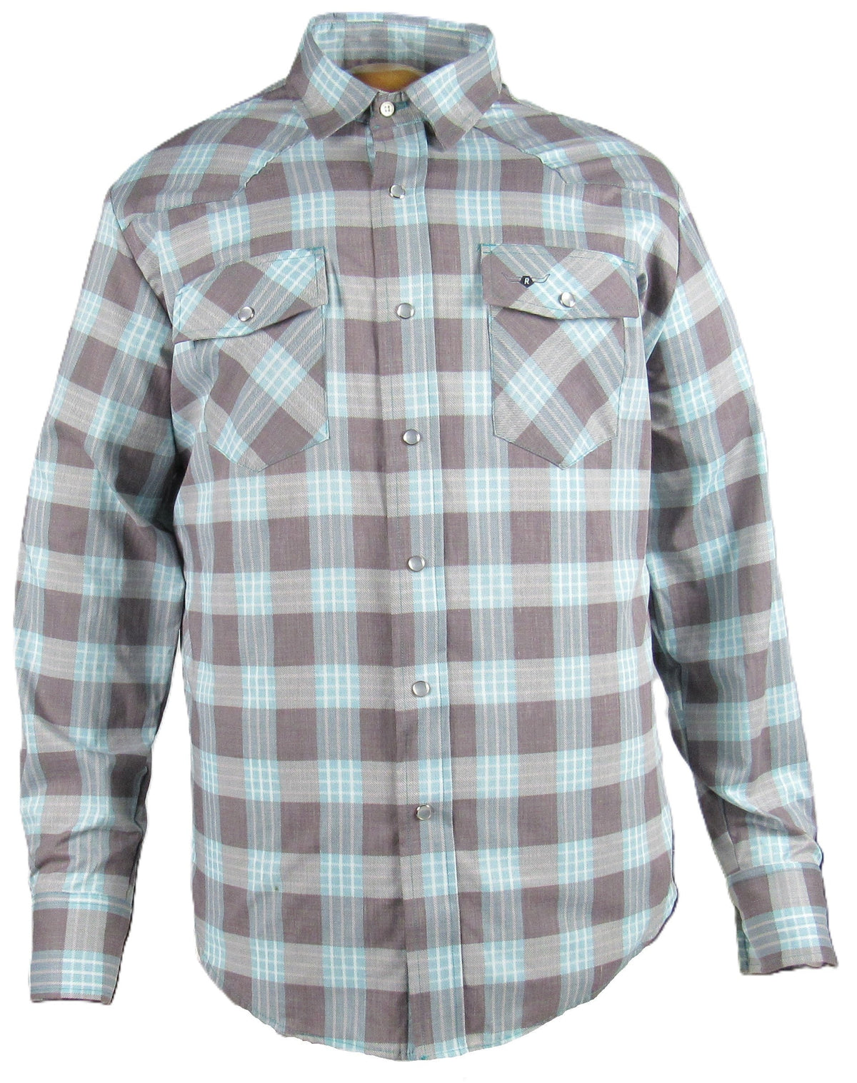 Flying R Ranchwear - Feather Plaids - Brown & Turquoise - Long Sleeve - Casual Fit